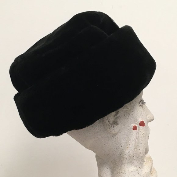 J Crew faux fur hat black cloche